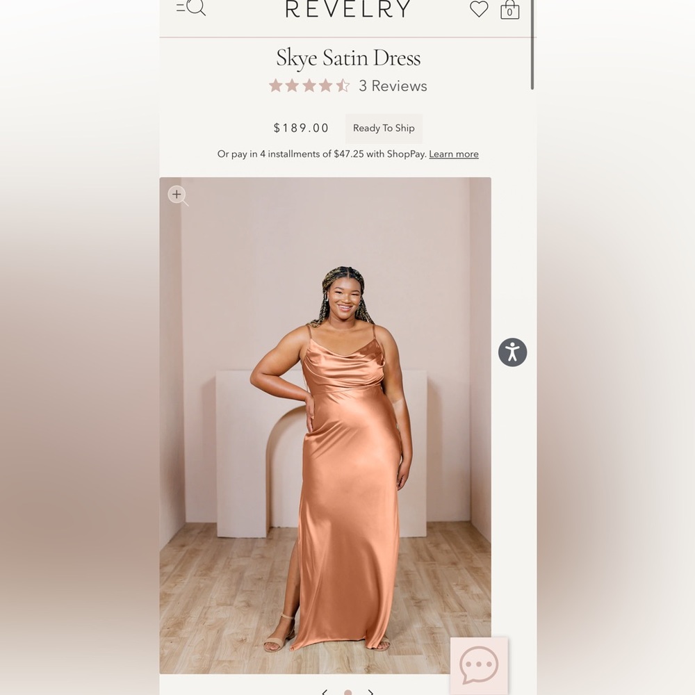 Revelry skye satin dress in the color copper. Worn once no alterations! Size 6